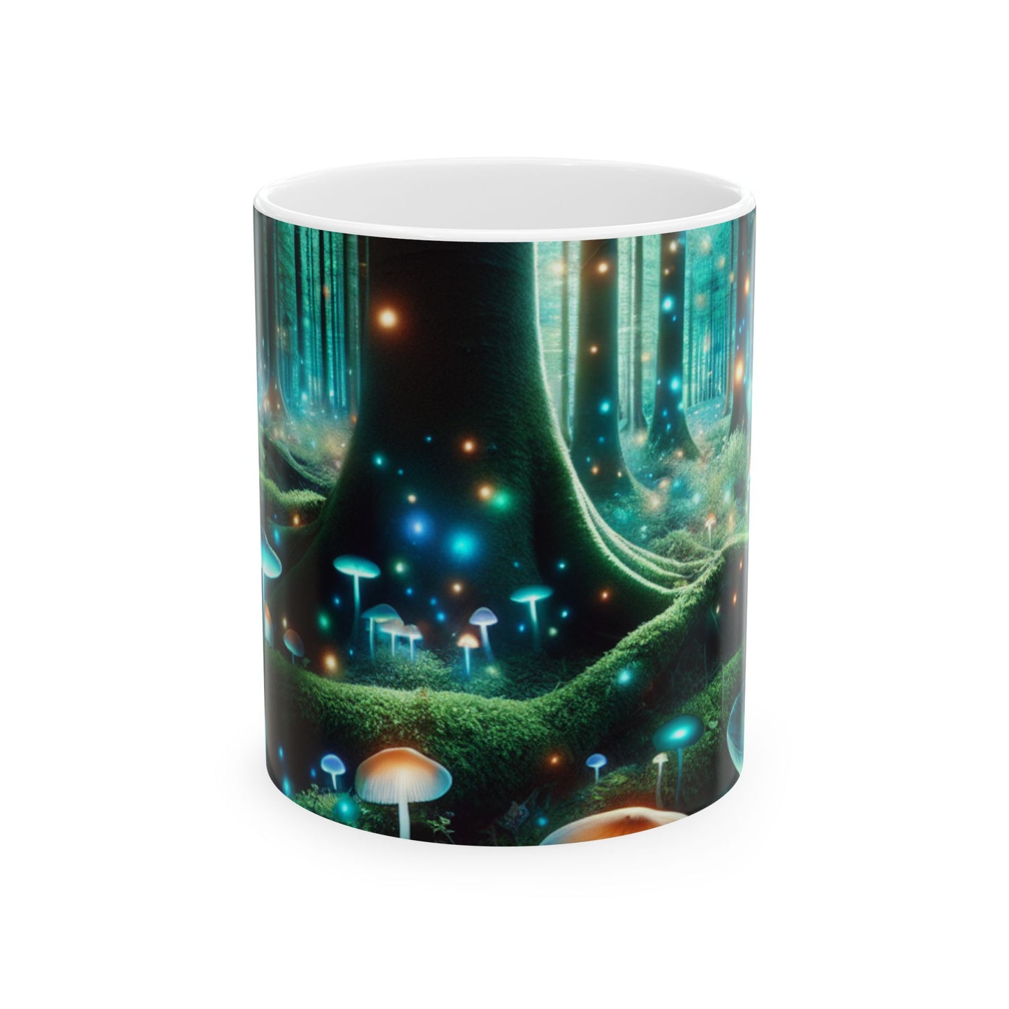 "Noche encantada en el bosque de hongos" - Taza de cerámica alienígena de 11 oz