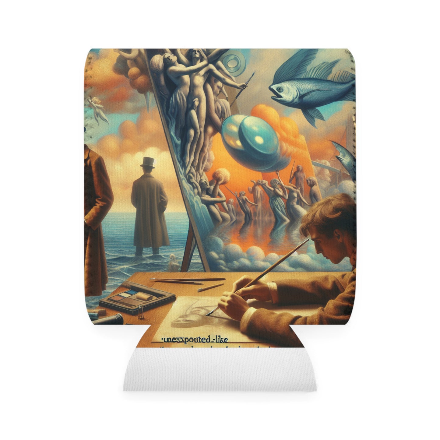 Whimsical Dreams: Defying Gravity in the Celestial Abyss - The Alien Can Cooler Sleeve Surrealism