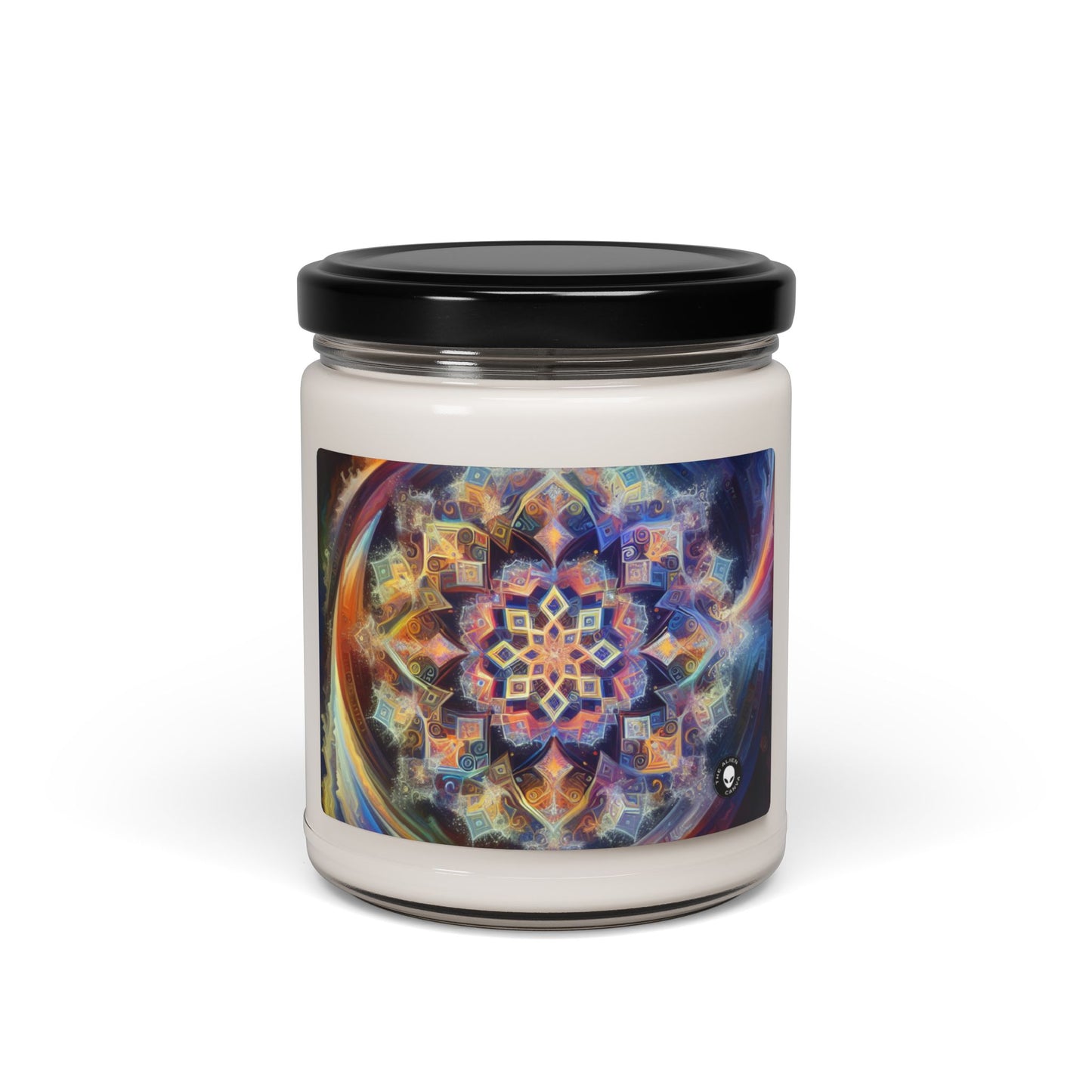 "Mandala dinámico: una pintura geométrica vibrante" - Vela de soja con aroma a alienígena de 9 oz