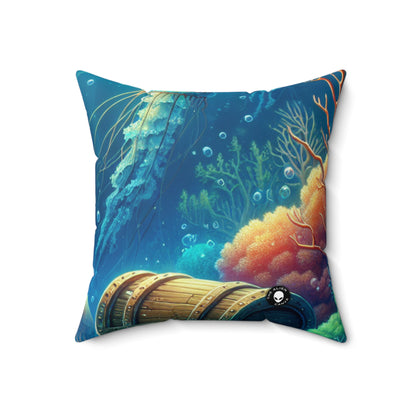 "Beneath the Waves: A Hidden Treasure"- The Alien Spun Polyester Square Pillow