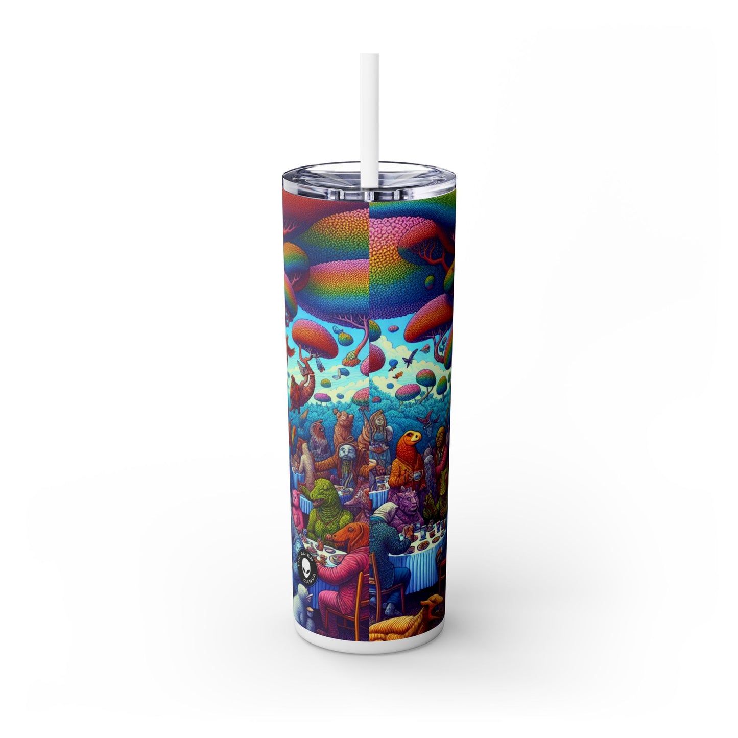 "Animal Tea Party in a Rainbow Wonderland" - The Alien Maars® Skinny Tumbler with Straw 20oz