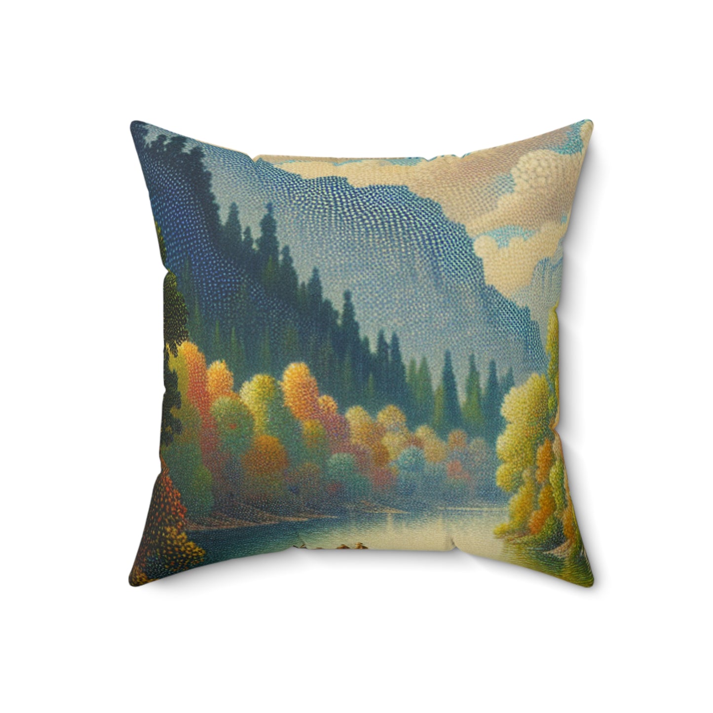 "Serenity in Dots: A Pointillism Sunset at the Beach"- The Alien Spun Polyester Square Pillow Pointillism