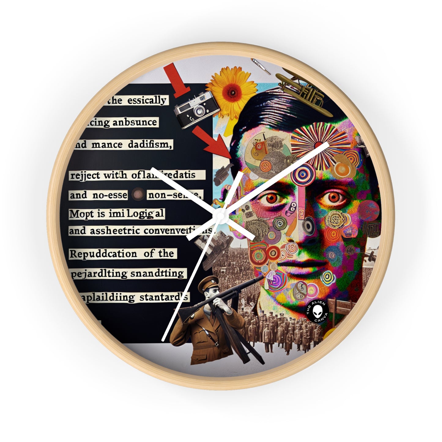 "Absurdity Unleashed: Creating a Dadaist Collage of Chaos" - The Alien Wall Clock Dadaism