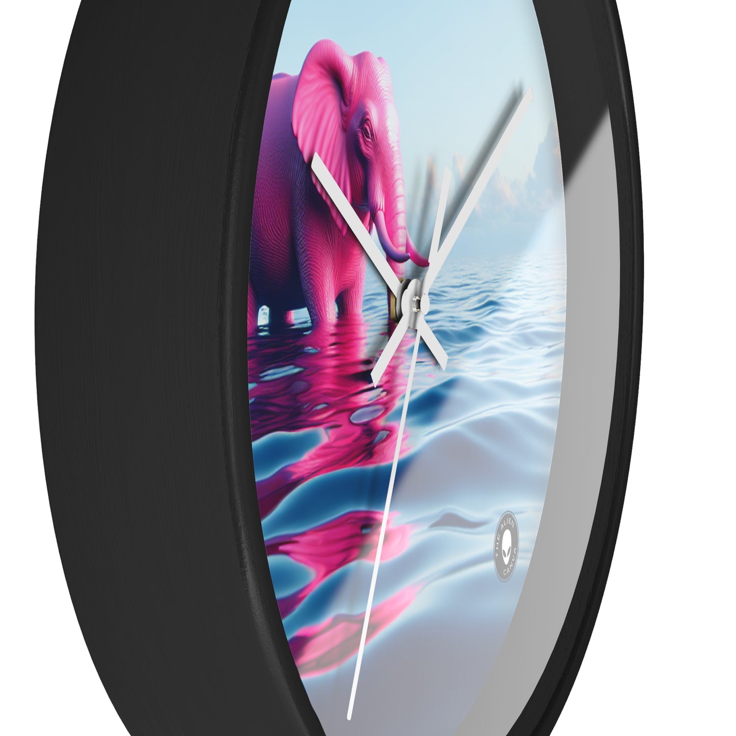 "The Pink Elephant in the Deep Blue Sea" - The Alien Wall Clock A pink elefant floating in the ocean