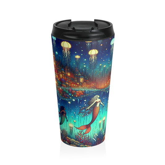 "Glowing Jellyfish City: A Whimsical Underwater World" - The Alien Stainless Steel Travel Mug