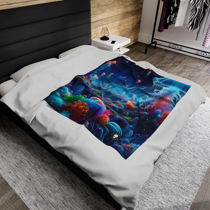 "Neon Jellyfish Fantasia: A Surreal Underwater Odyssey" - The Alien Velveteen Plush Blanket