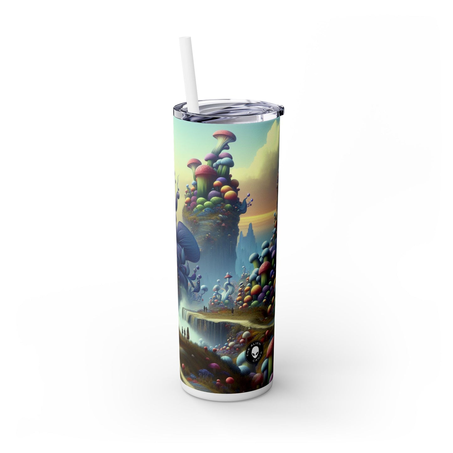 « Flore géante et villages miniatures : un pays des merveilles de rêve » - Verre fin Alien Maars® avec paille 20 oz