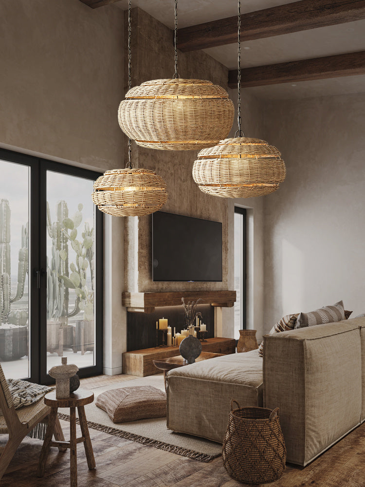 Rattan Chandelier At The Bedside Of Wabi Sabi B&B Study Room