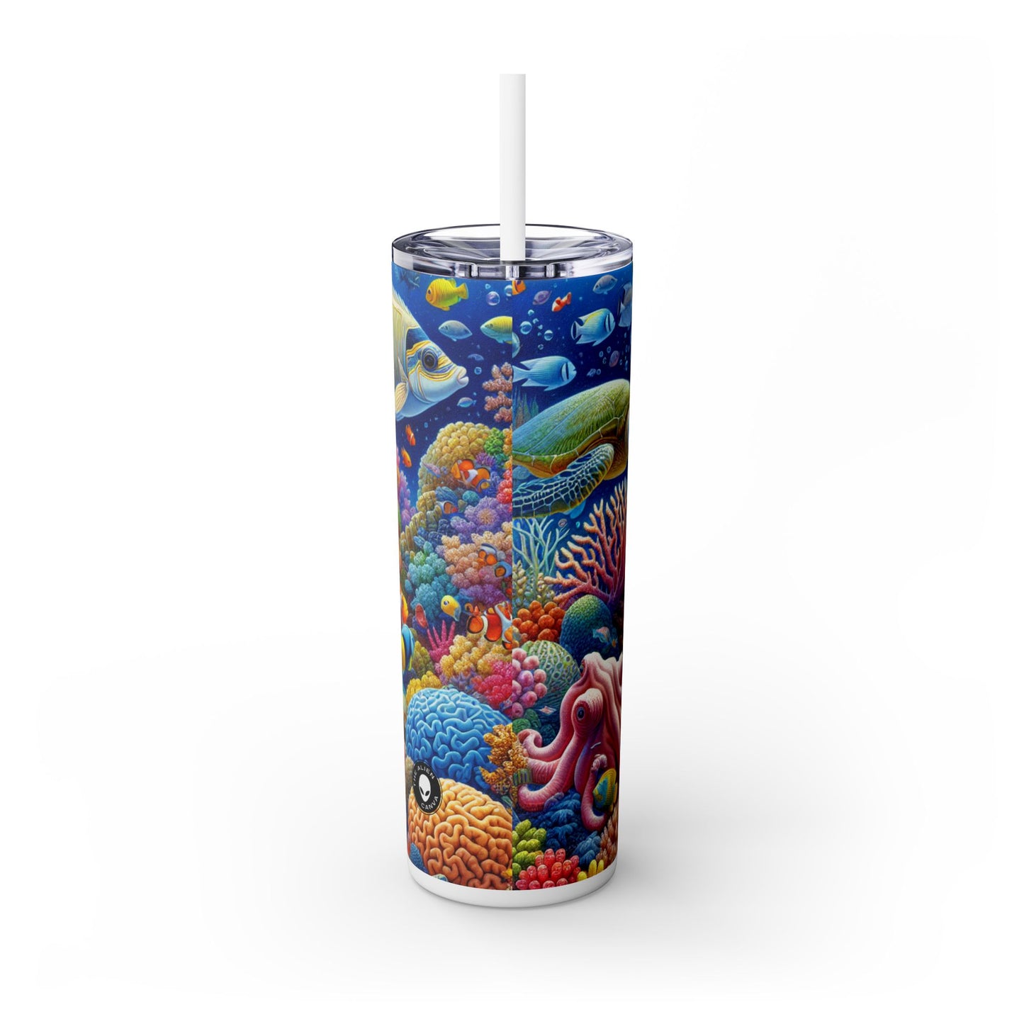 "Paraíso tropical: país de las maravillas submarinas": vaso delgado con pajita de 20 oz de Alien Maars®