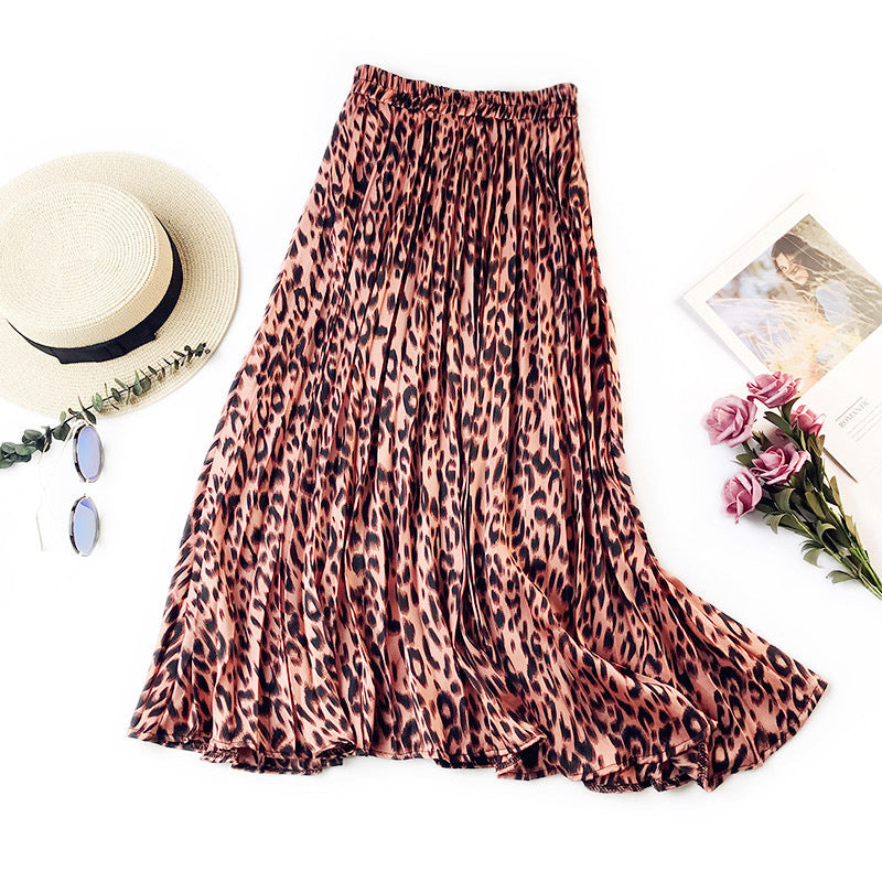 Retro leopard print pleated skirt