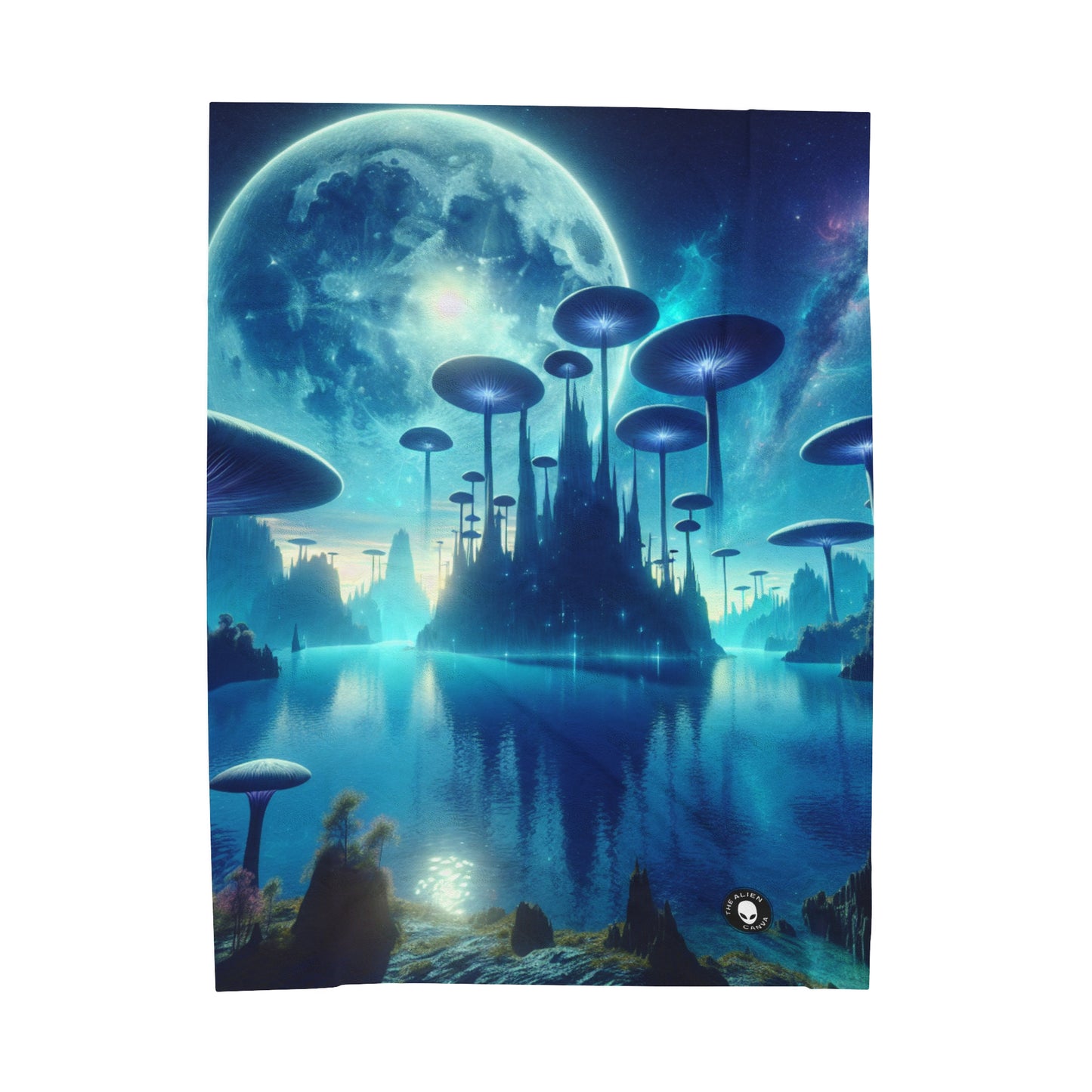 "Moonlit Mushroom Lake" - The Alien Velveteen Plush Blanket