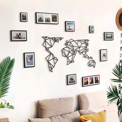 Decoración de arte de pared de metal negro con mapa mundial