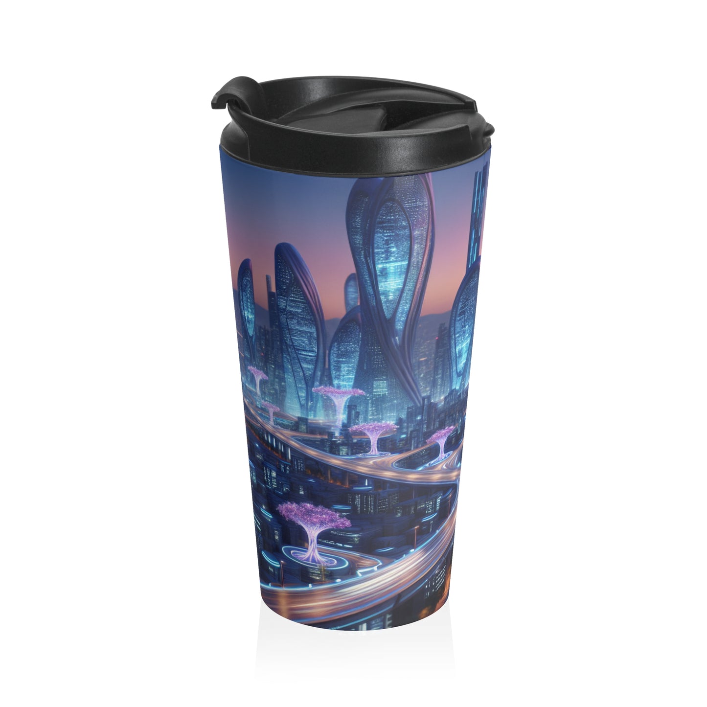 "City of Tomorrow: Nature and Technology Intertwined" - The Alien Stainless Steel Travel Mug