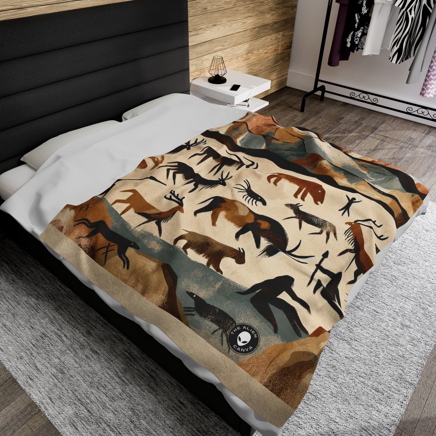 "The Discovery of Fire: A Cave Painting Tale" - The Alien Velveteen Plush Blanket Cave Painting