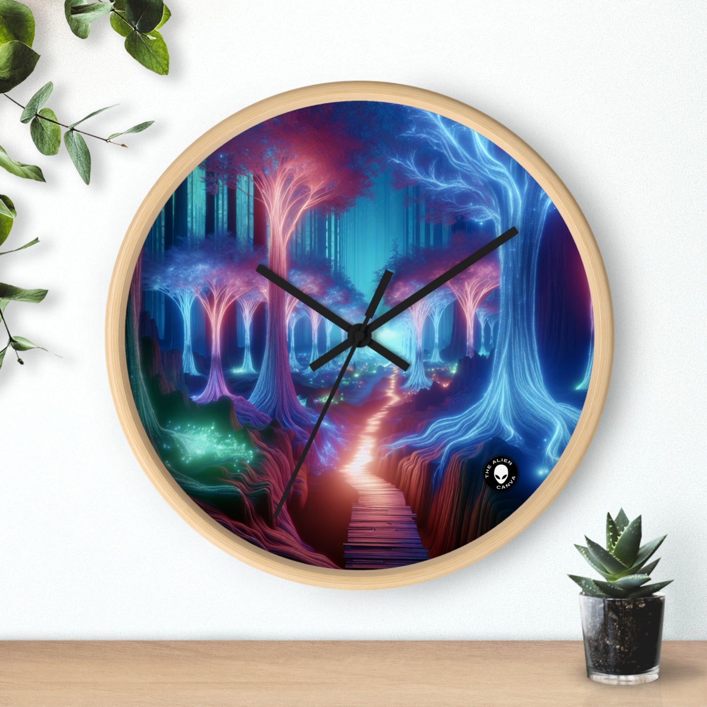 "Glowing Enchanted Forest: A Journey into the Unknown" - The Alien Wall Clock