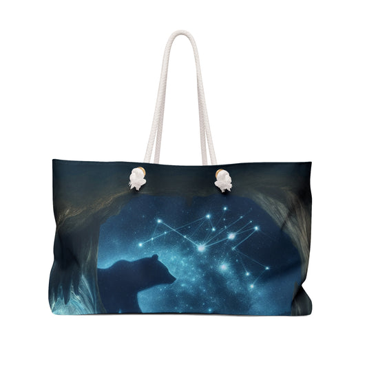 "The Bear and the Cosmic Balance" - The Alien Weekender Bag Cave Painting Style