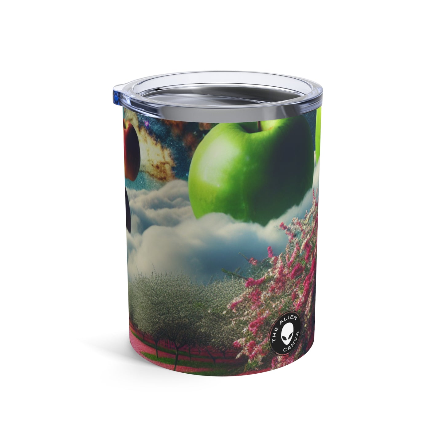 "Apple Sky and Pink Flower Carpet: A Surreal Landscape" - The Alien Tumbler 10oz