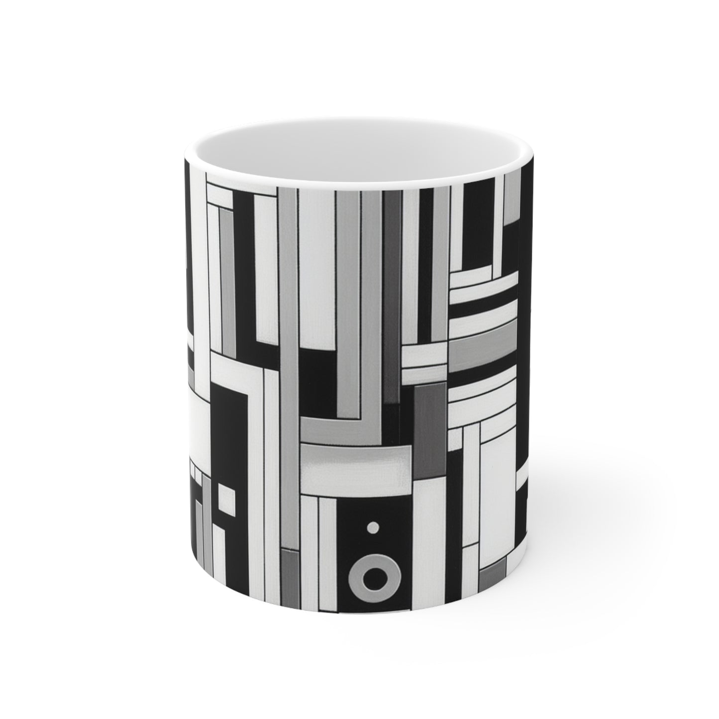 "De Stijl in Black and White" - The Alien Ceramic Mug 11oz De Stijl Style