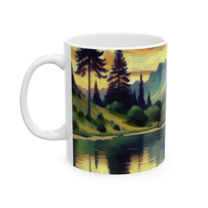 "Crépuscule à la campagne : une peinture postimpressionniste vibrante" - La tasse en céramique Alien 11oz postimpressionnisme