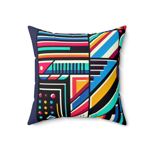 "Neon Geometric Pop" - The Alien Spun Polyester Square Pillow Contemporary Art Style