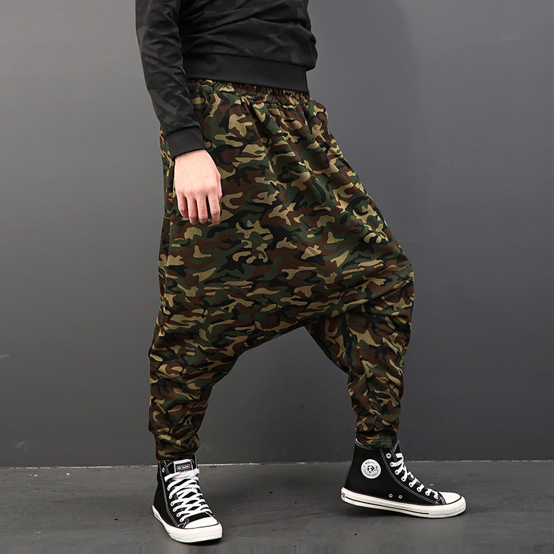 Pantalones harén pantalones de camuflaje estampados en la entrepierna pantalones de hip-hop