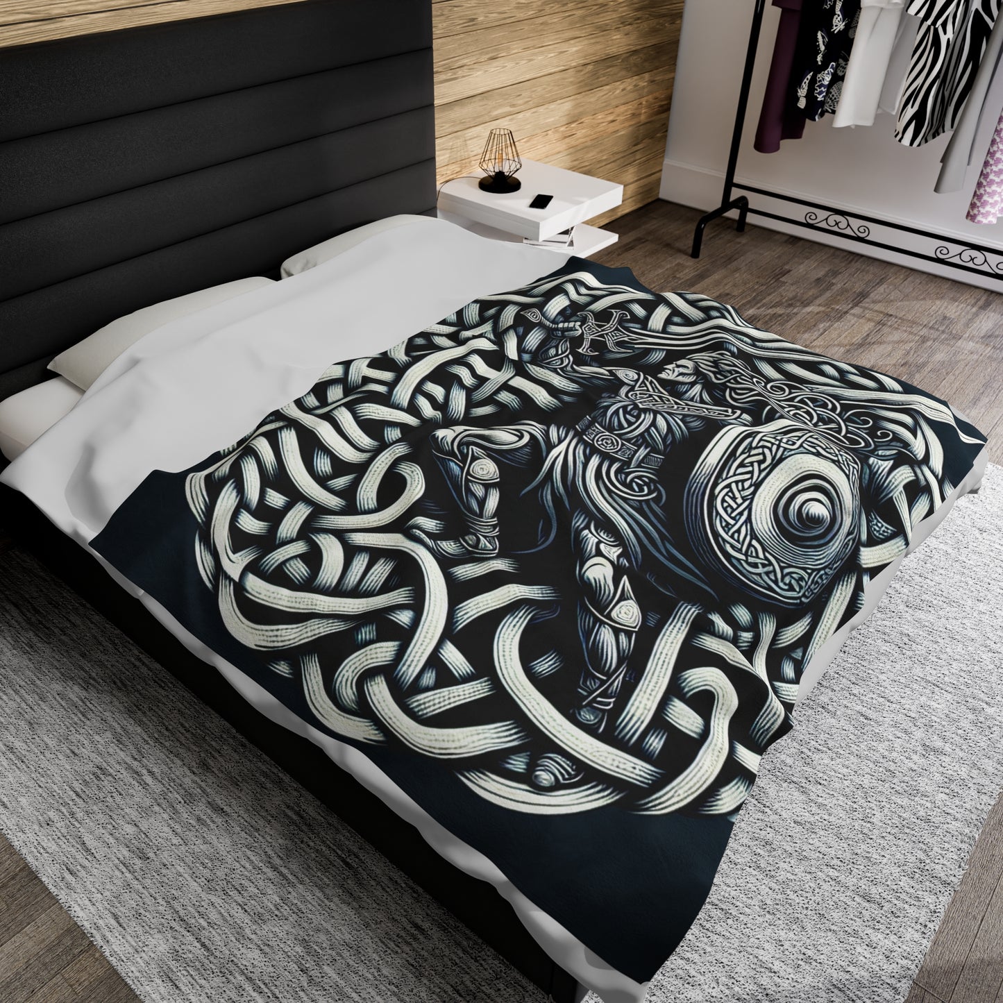 "Celtic Knight: Sword & Shield in Ancient Knots" - The Alien Velveteen Plush Blanket Celtic Art Style