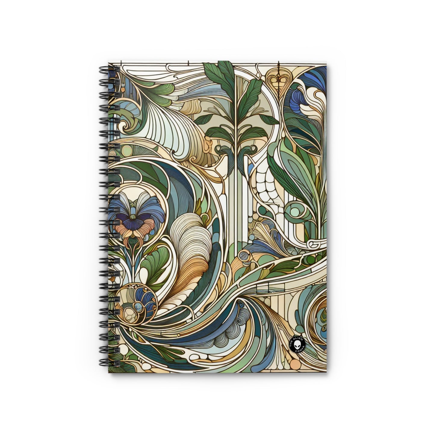 "Moonlit Enchantment: A Mystical Serenade in Art Nouveau" - The Alien Spiral Notebook (Ruled Line) Art Nouveau