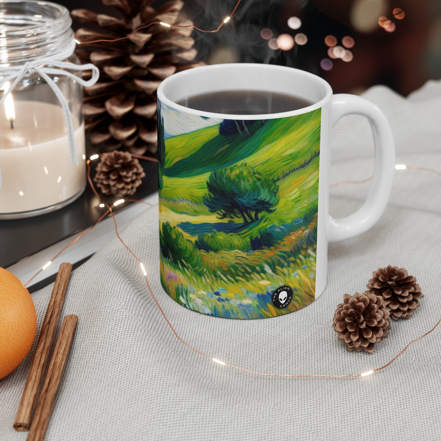 "Matin mystique : un voyage postimpressionniste dans une aube vibrante" - La tasse en céramique Alien 11oz post-impressionnisme