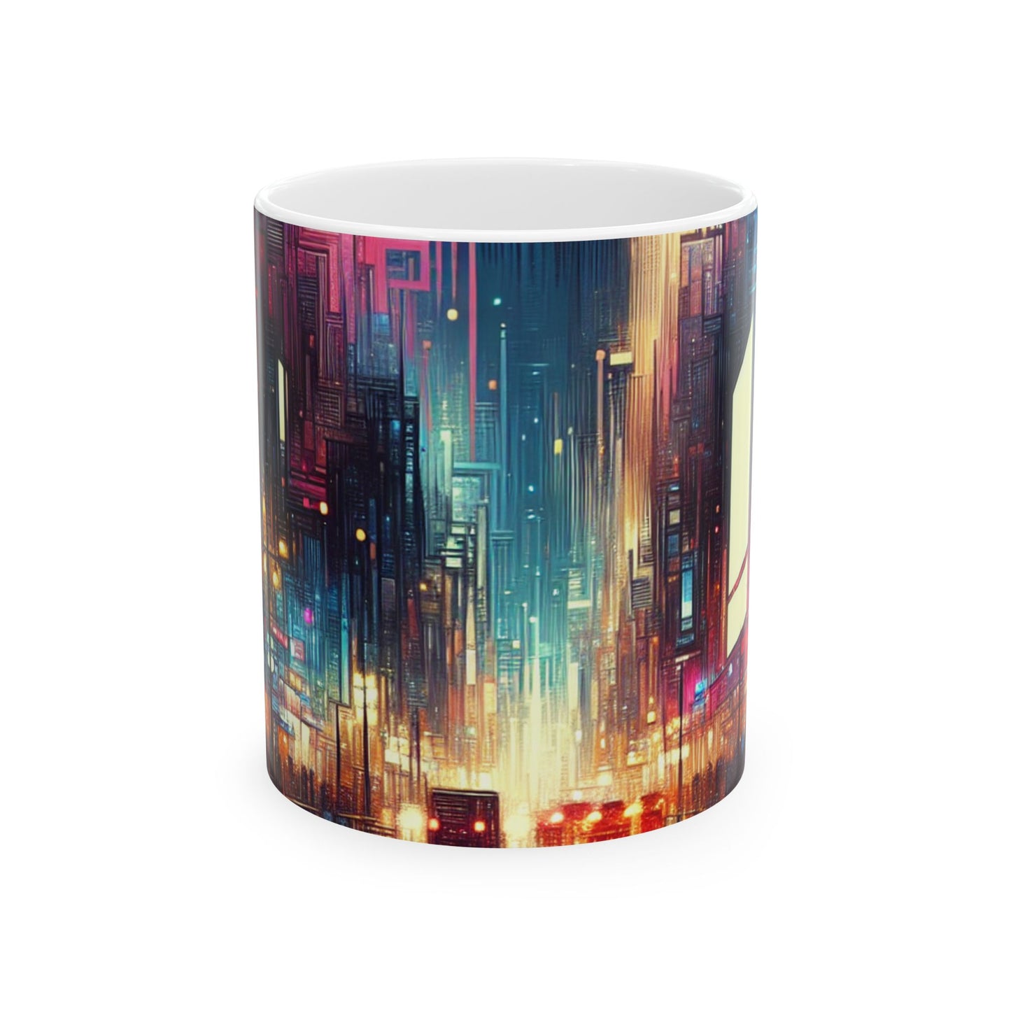 "Cityscape Unveiled: A Neon Night" - The Alien Ceramic Mug 11oz