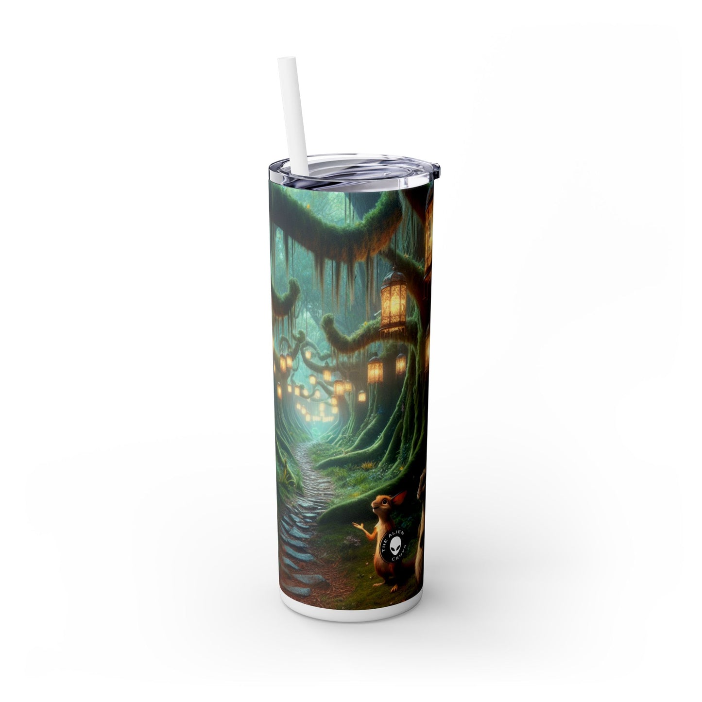 "Aventura en el bosque encantado": vaso estrecho con pajita de 20 oz de Alien Maars®