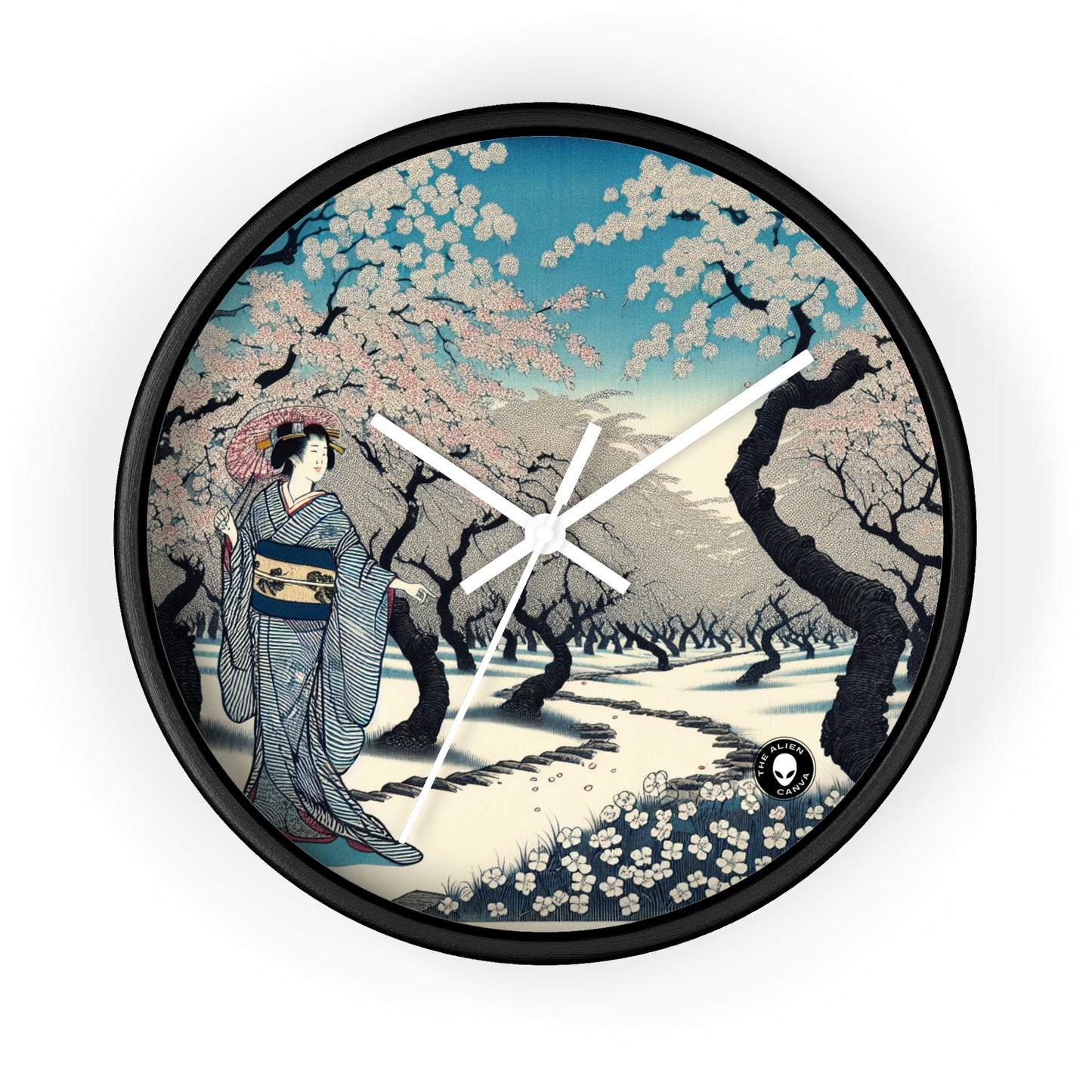 "Blossoming Sky" - L'horloge murale extraterrestre Ukiyo-e (impression japonaise sur bois)