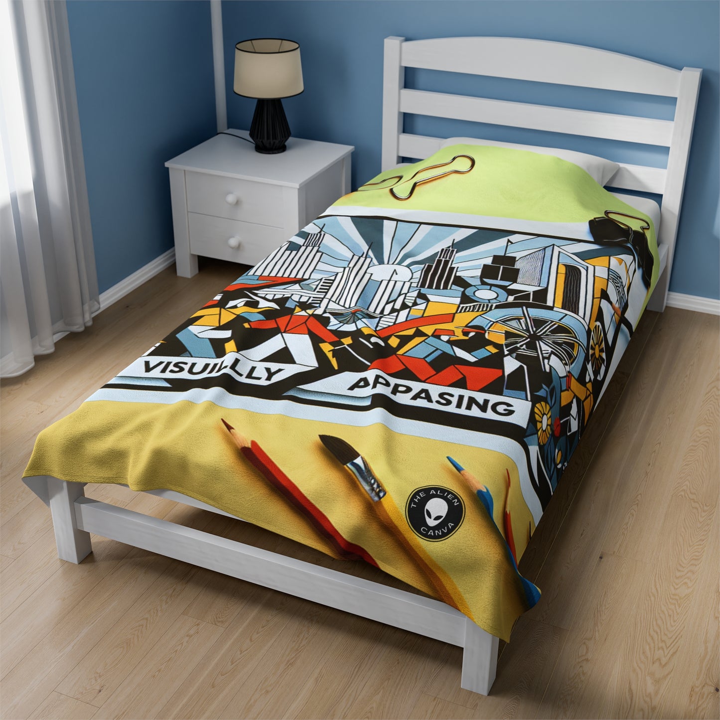 "Constructive City: A Vibrant Celebration of Urban Progress" - The Alien Velveteen Plush Blanket Constructivism