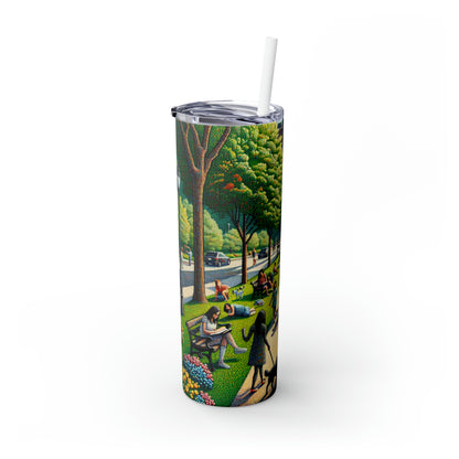 "Dotty Cityscape" - The Alien Maars® Skinny Tumbler with Straw 20oz Pointillism Style