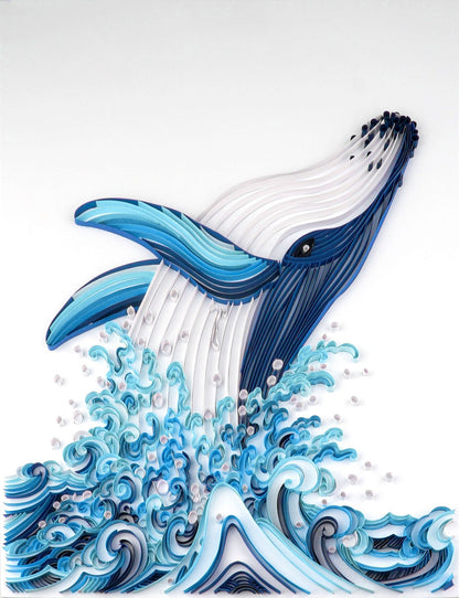 Pintura de papel acolchada, artesanías hechas a mano creativas, ballena de 20 pulgadas