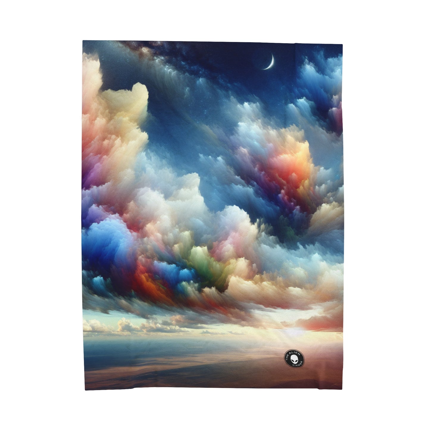 "Rainbow Cloudscape : Un rêve d'aquarelle surréaliste" - La couverture en peluche Alien Velveteen