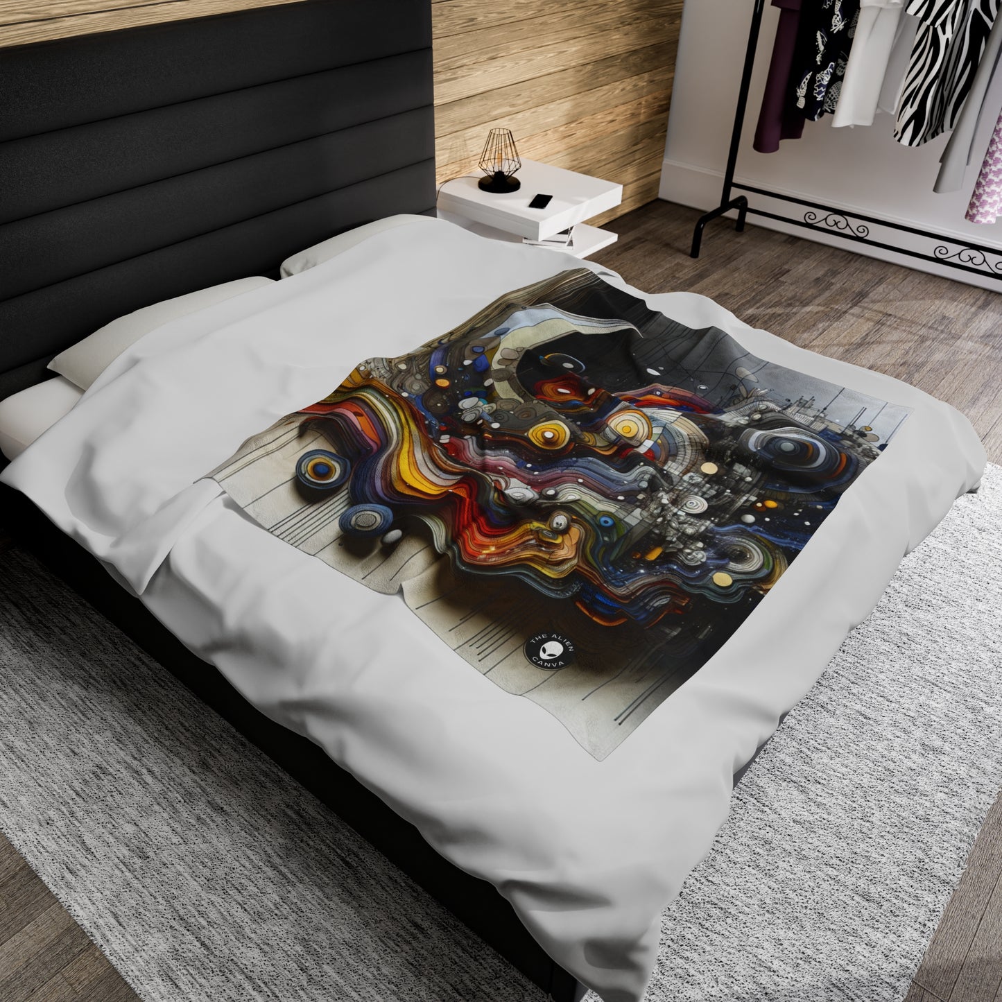 "Urban Chaos: A Neo-Expressionist Cityscape" - The Alien Velveteen Plush Blanket Neo-Expressionism