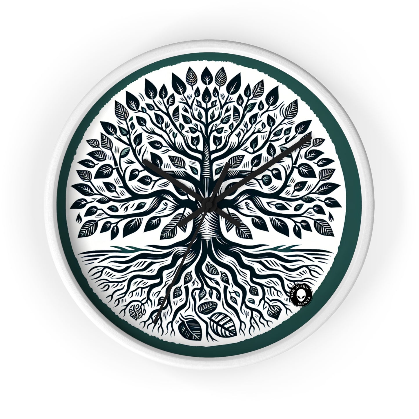 "Modern Woodcut Family Tree" - The Alien Wall Clock Woodcut Printing