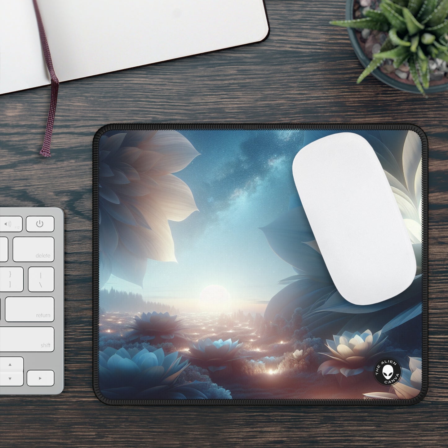 "Midnight Blooms: The Glow of Giant Flowers" - The Alien Gaming Mouse Pad