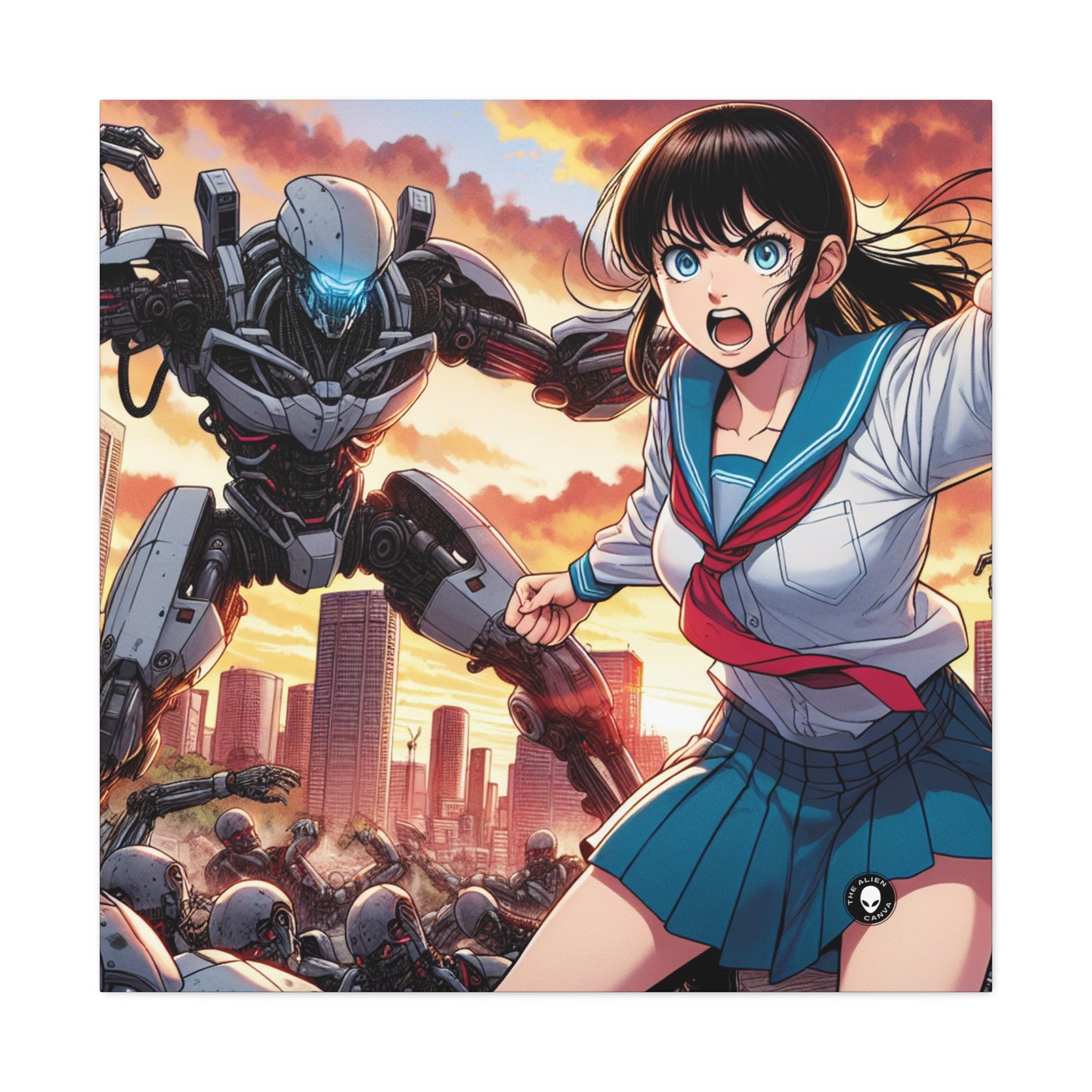 "Une fille en uniforme sauve la ville des envahisseurs." - L'art manga/anime Alien Canva