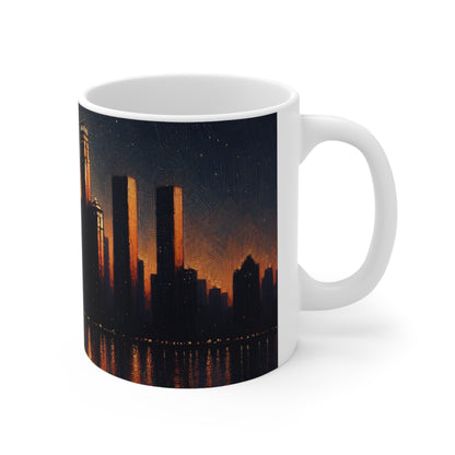 "The City Aglow" - Taza de cerámica The Alien de 11 oz estilo postimpresionismo