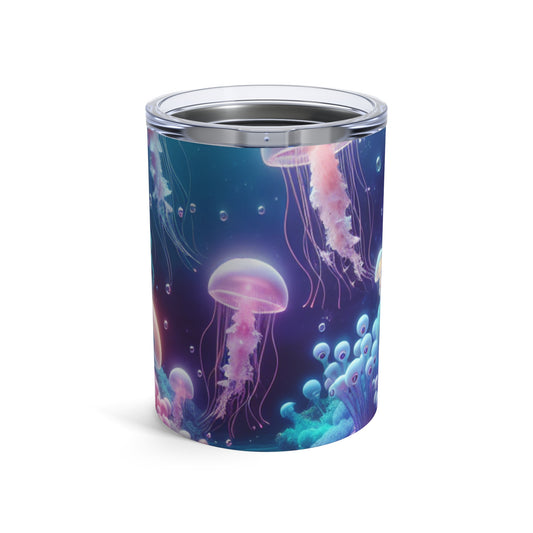 Enchanting Underwater Realm: Glowing Jellyfish and Curious Octopus - The Alien Tumbler 10oz