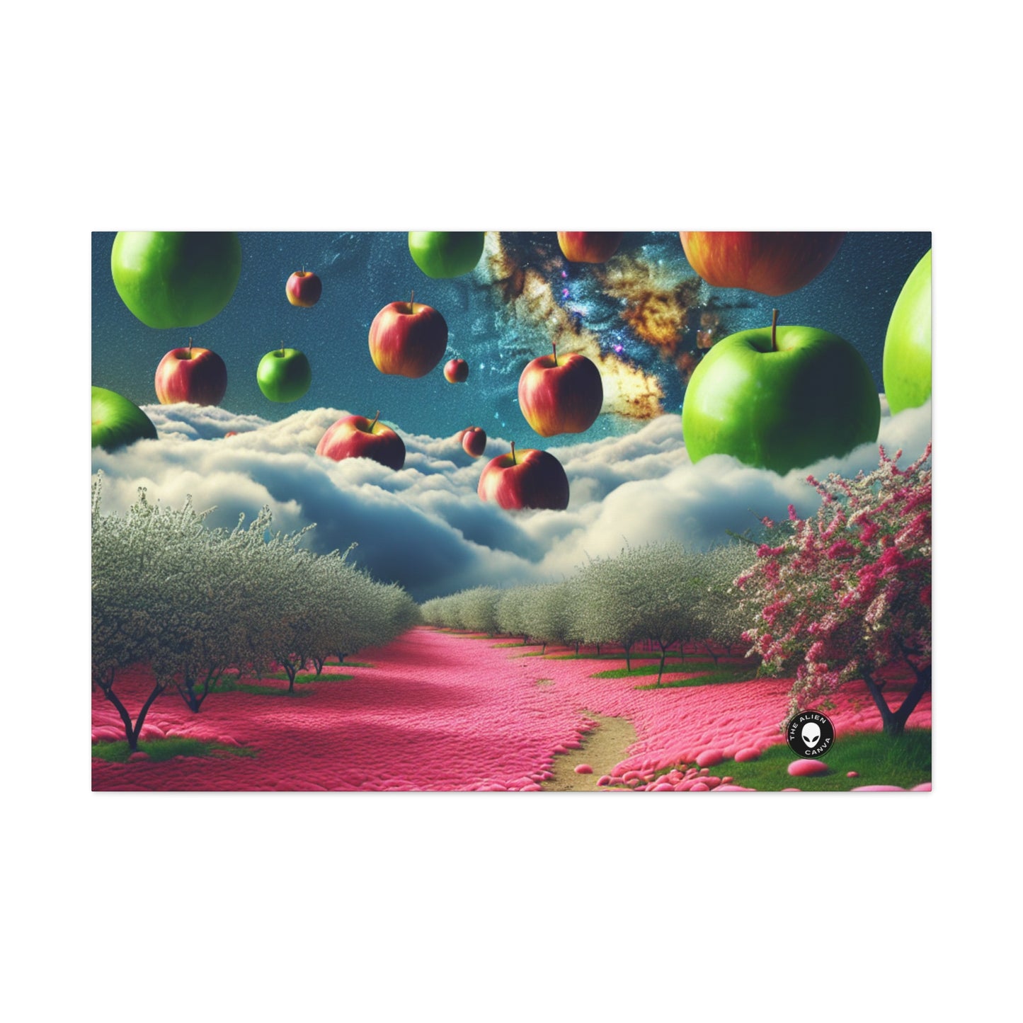 "Cielo de manzana y alfombra de flores rosas: un paisaje surrealista" - The Alien Canva