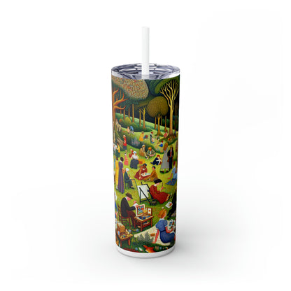 "Whimsical Village Delights" - The Alien Maars® Skinny Tumbler with Straw 20oz Naïve Art