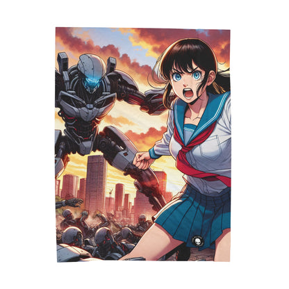 "Girl in Uniform Saves City from Invaders." - The Alien Velveteen Plush Blanket Manga/Anime Art