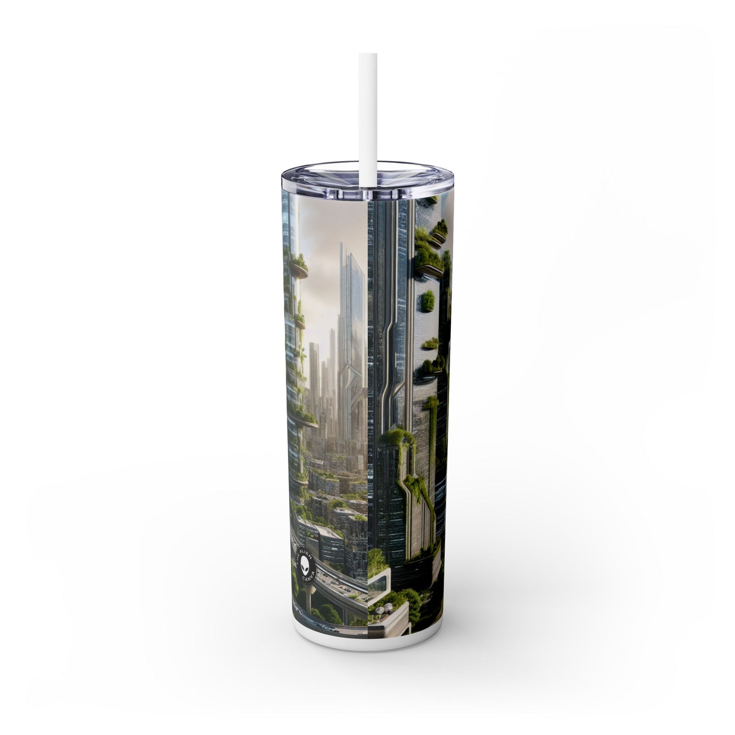 "La recuperación de la naturaleza: un paisaje urbano futurista" - Vaso delgado con pajita de 20 oz de Alien Maars®