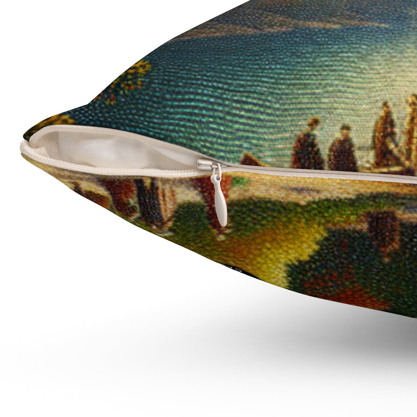 "Serenity in Dots: A Pointillism Sunset at the Beach"- The Alien Spun Polyester Square Pillow Pointillism