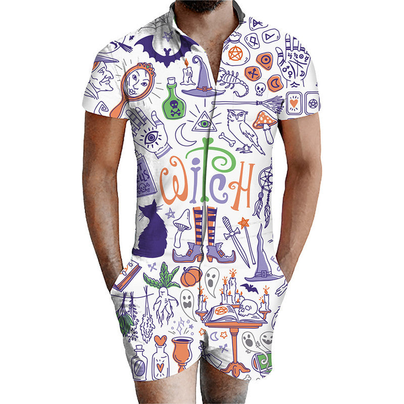 Printed men's jumpsuit suit