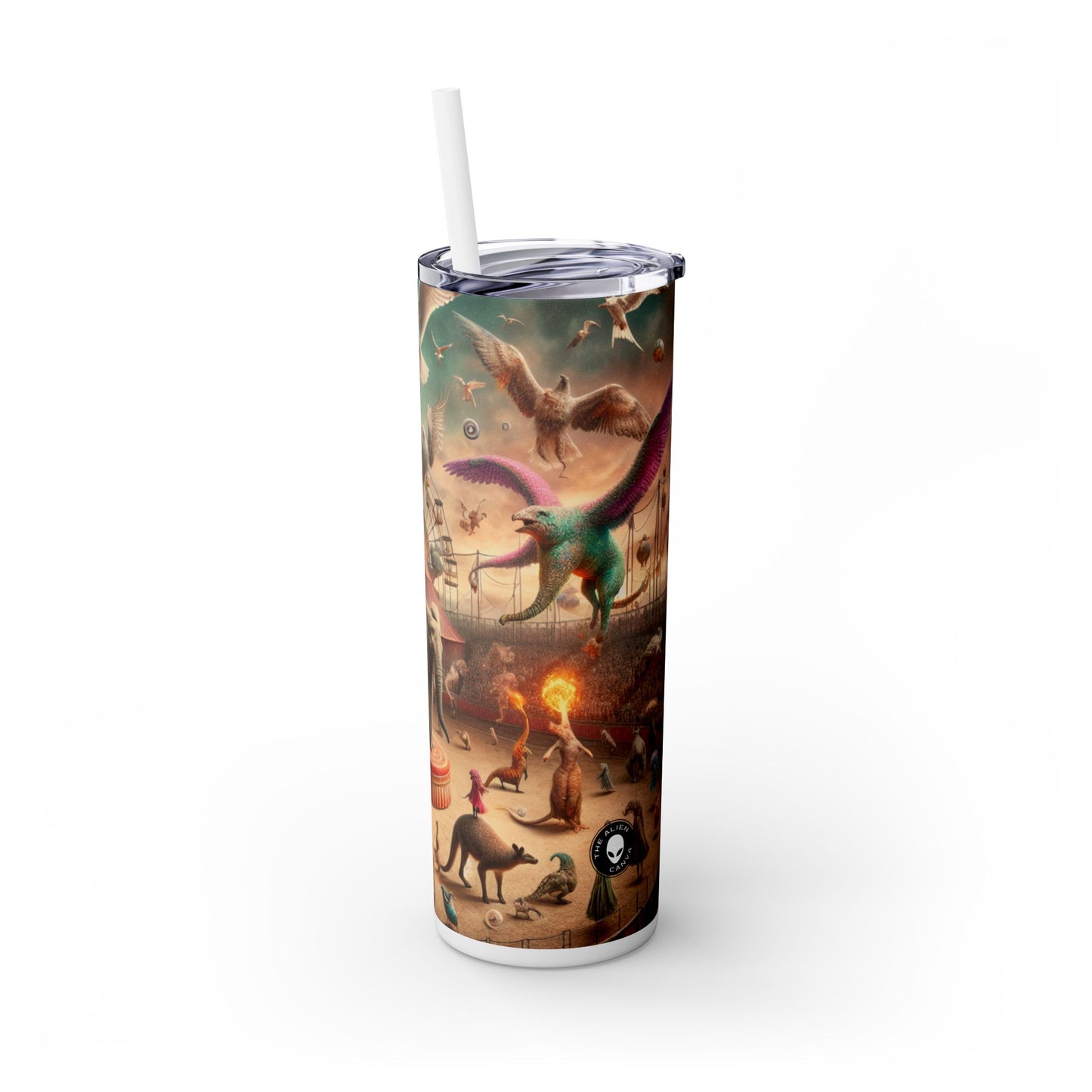 "Fantasy Circus: Where Animal Performers Entertain Mythical Attendees" - The Alien Maars® Skinny Tumbler with Straw 20oz