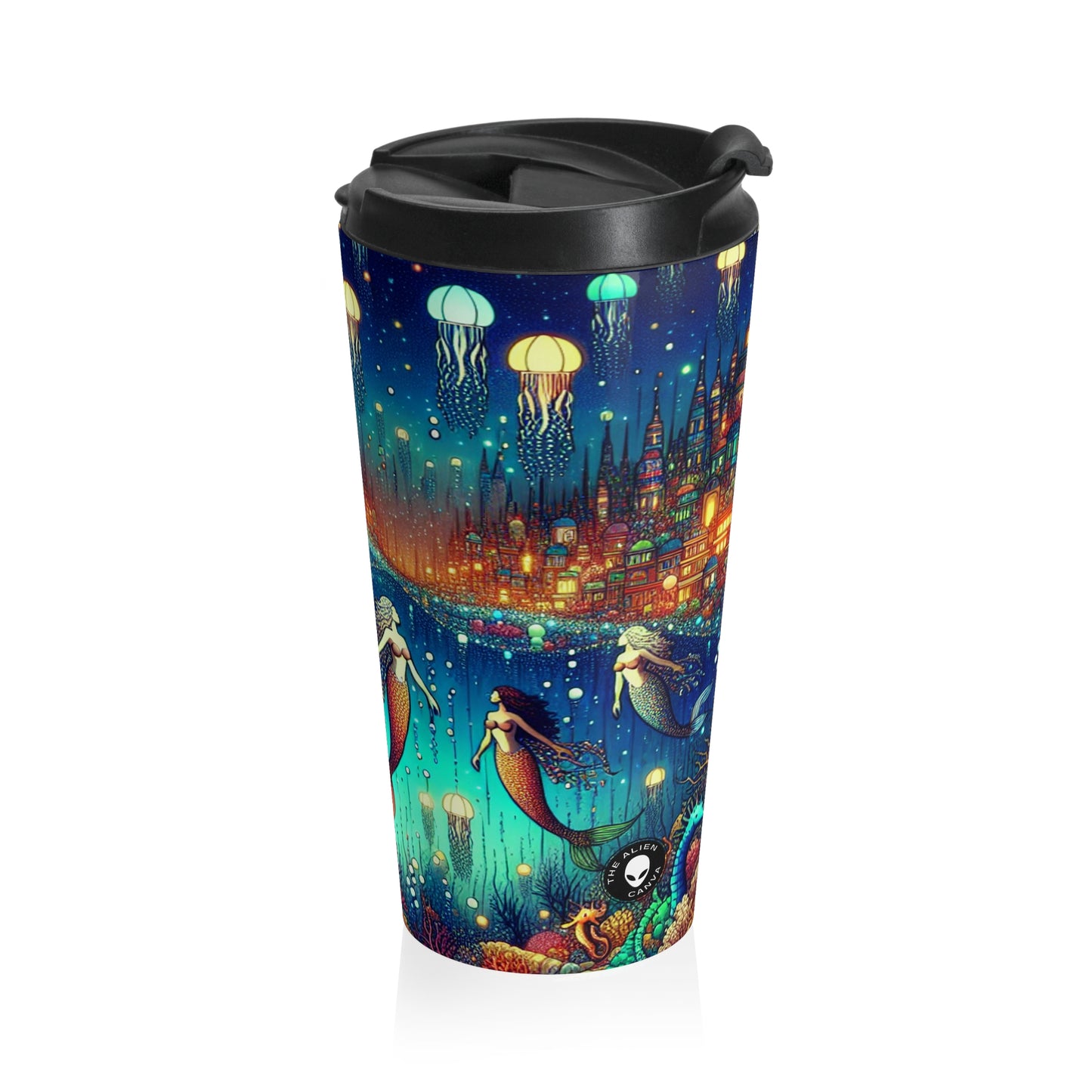 "Glowing Jellyfish City: A Whimsical Underwater World" - The Alien Stainless Steel Travel Mug