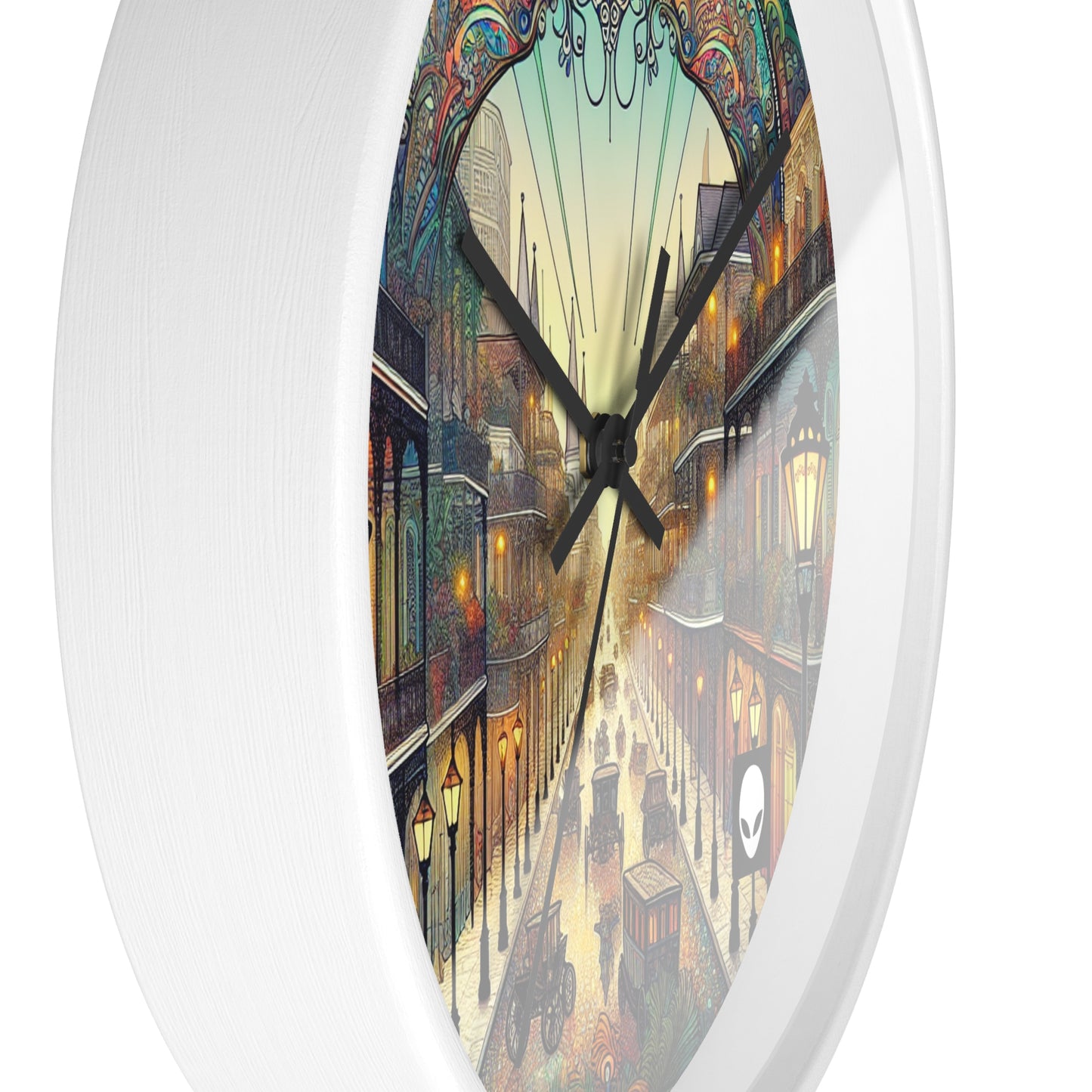 "Vivid Splendor: Une image du quartier français de la Nouvelle-Orléans" - L'horloge murale Alien de style Art Nouveau